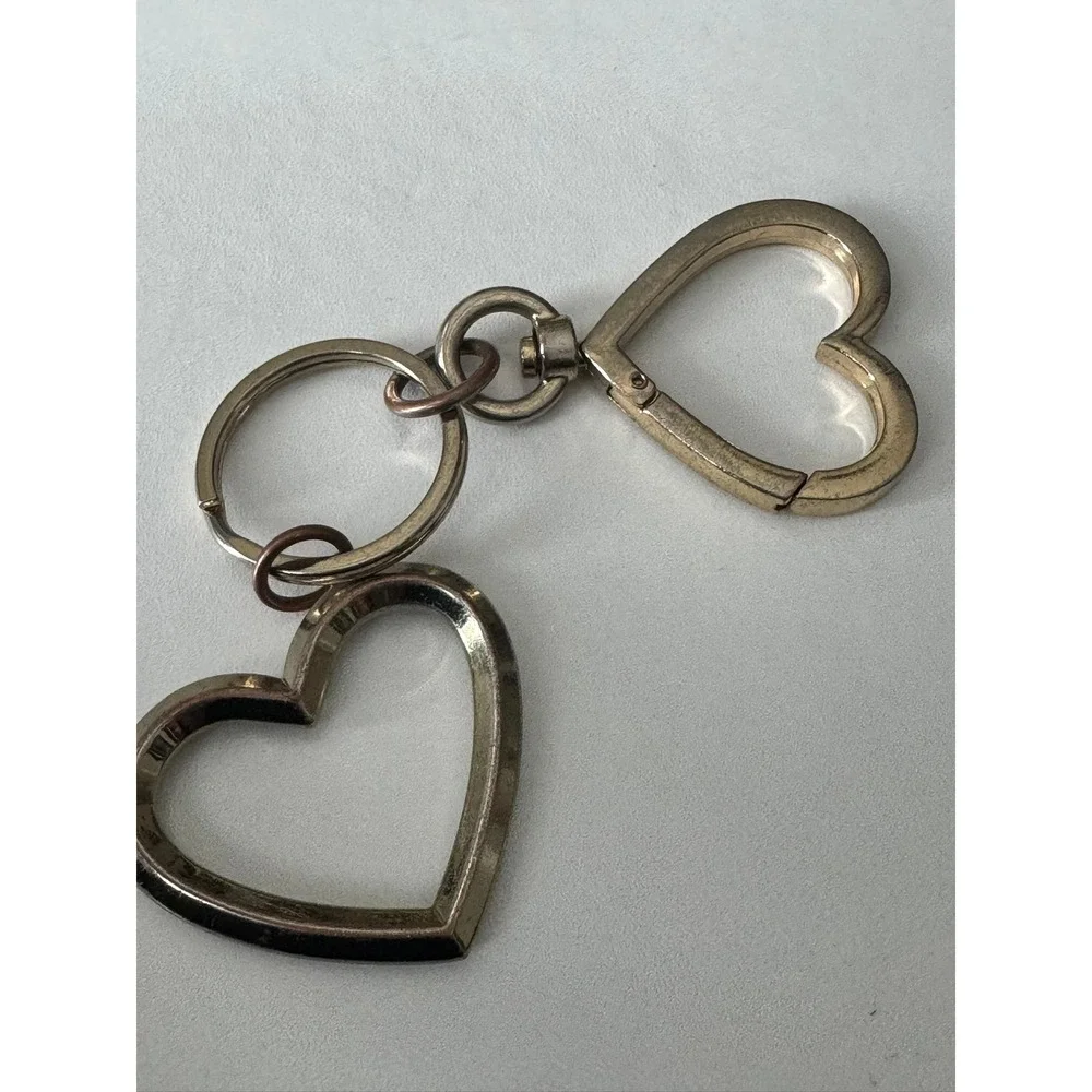 Victoria's Secret Gold Double Heart‎ Keychain Bag Charm Lobster Clasp Engraved